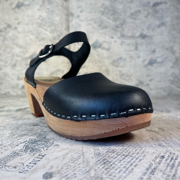 Skola Susannah black wood and leather clogs - Picture 2 of 12